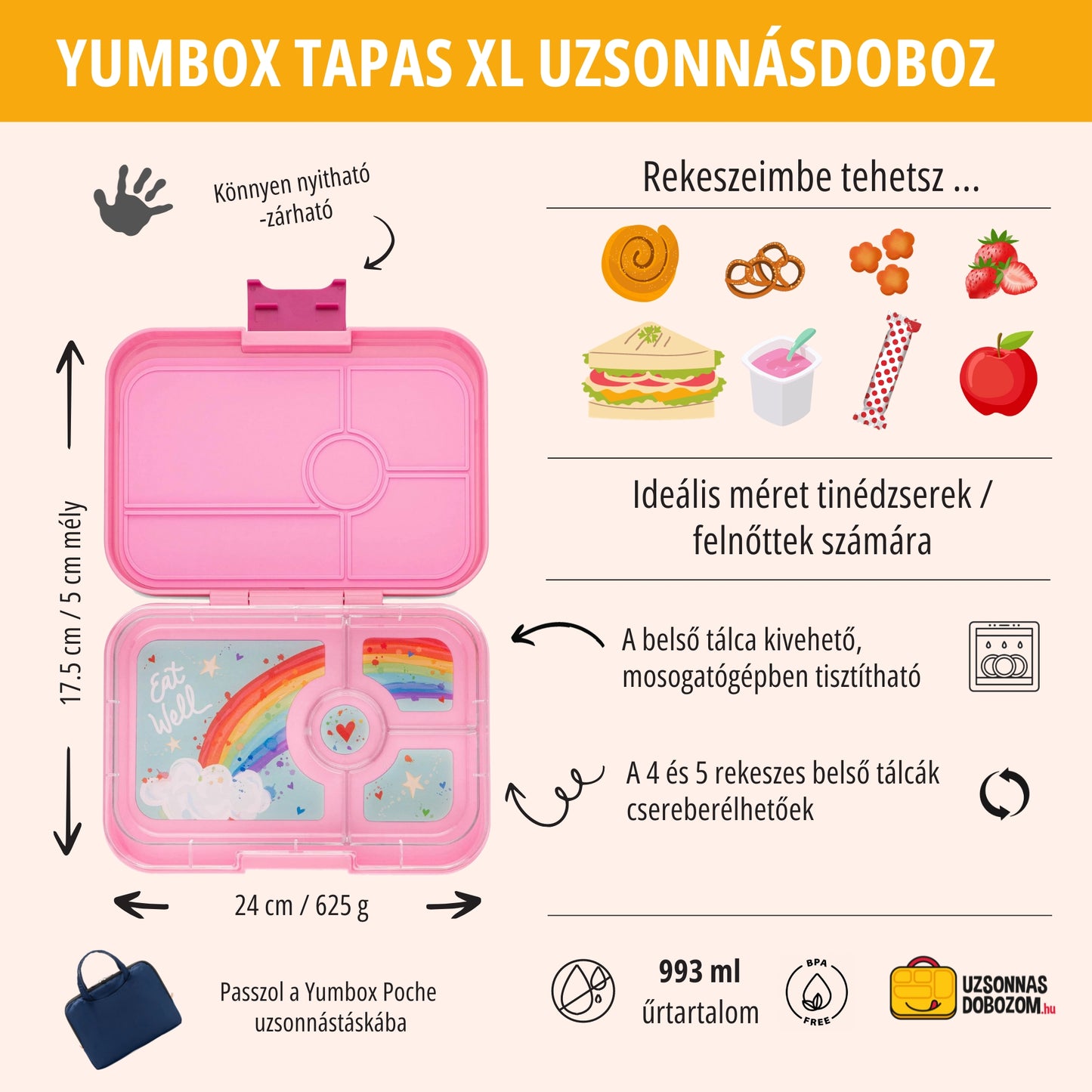 Yumbox Tapas XL Capri pink / Rainbow (4 rekeszes)