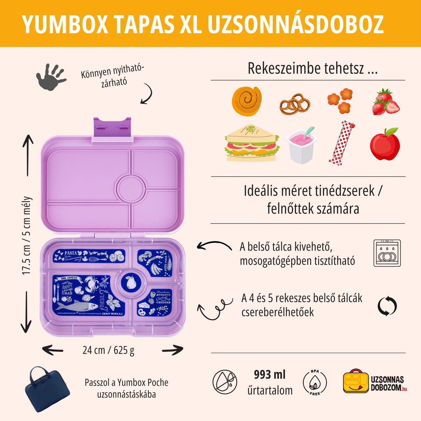 Yumbox Tapas XL True blue / Space (5 rekeszes)