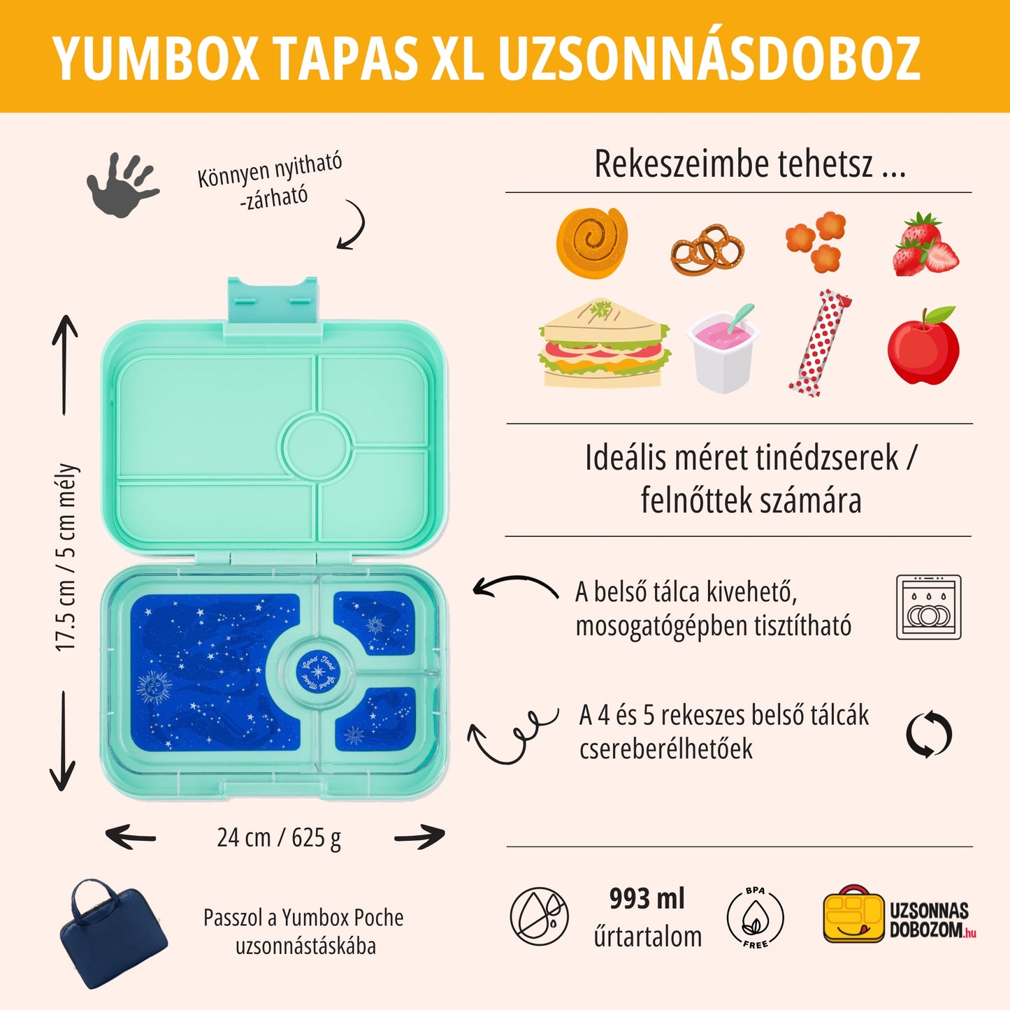 Yumbox Tapas XL Bali Aqua / Zodiac (4 rekeszes)