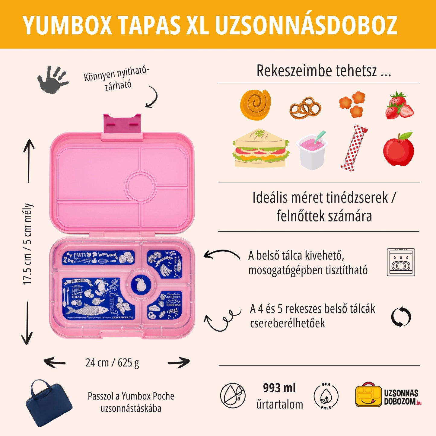 Yumbox Tapas XL Capri pink / Bon appetit (5 rekeszes)
