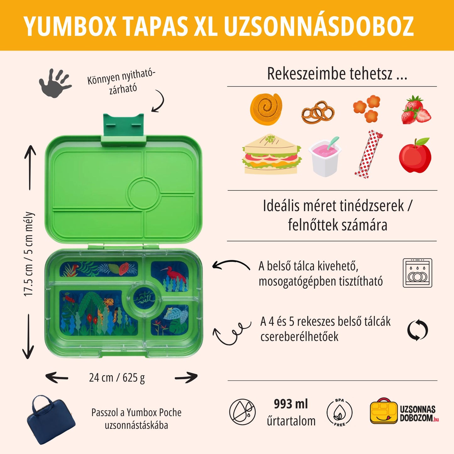 Yumbox Tapas XL Palm Green / Jungle (5 rekeszes)