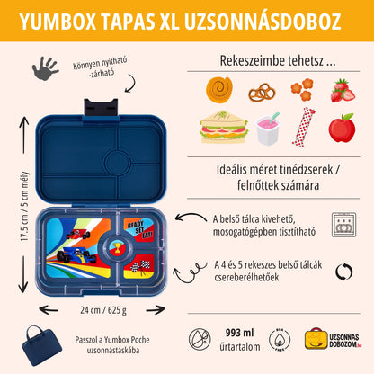 Yumbox Tapas XL Monte Carlo blue / Race Cars (4 compartimente)