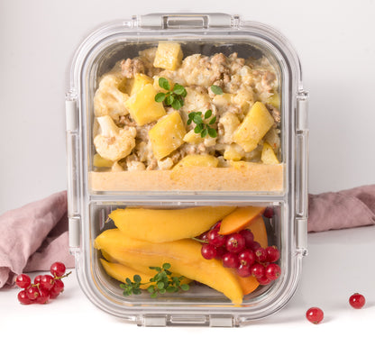 Lunchbox din sticlă cu 2 compartimente Lekkabox Prep - 900 ml