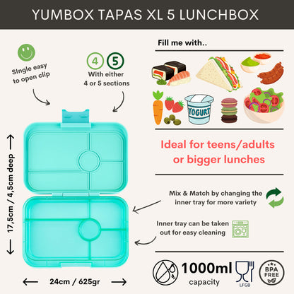 Yumbox Tapas XL Bali Aqua / Aqua Clear (5 compartimente)