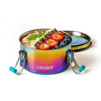 Lekkabox Clipsy Rainbow - cutie rotundă din oțel inoxidabil pentru depozitarea alimentelor