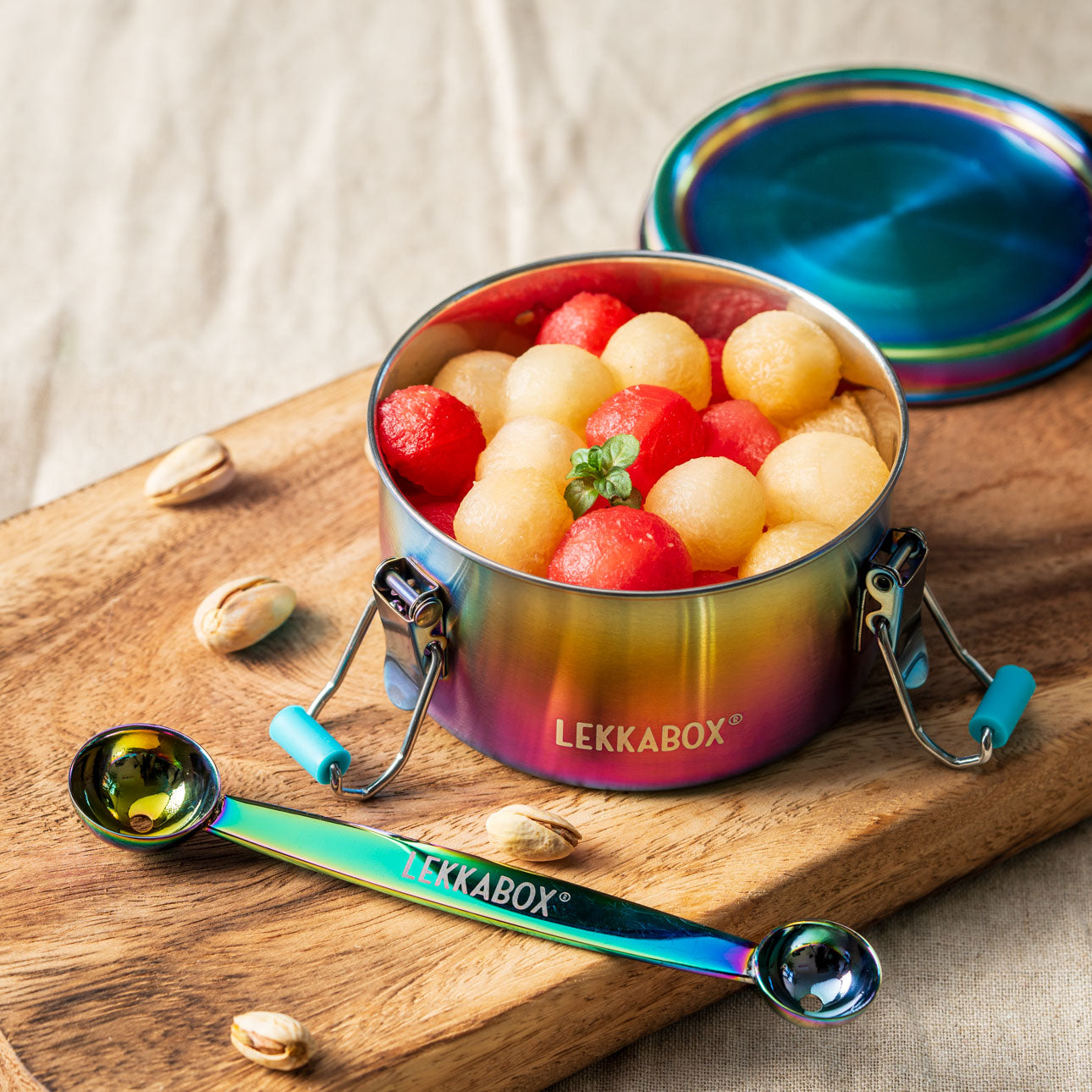 Lekkabox Clipsy Rainbow - rozsdamentes kerek ételtároló doboz