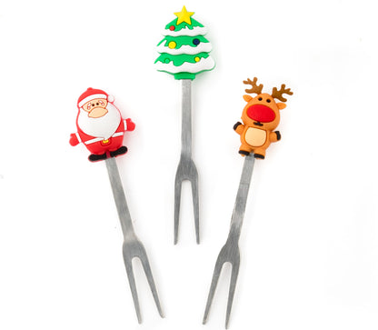 3 mini furculițe din oțel inoxidabil - Crăciun (7 cm)